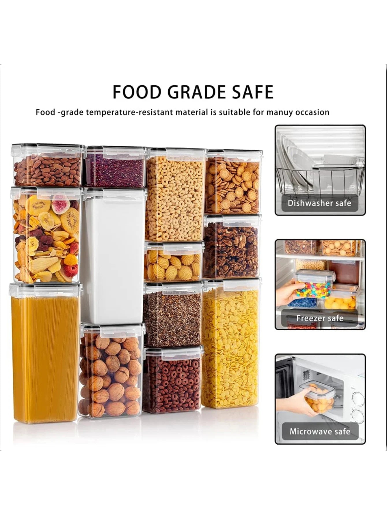 24pcs New Kitchen Sealed Storage Box Set Dry Food Storage For Sugar, Flour, Baking PP Material Comes with Convenience Stickers