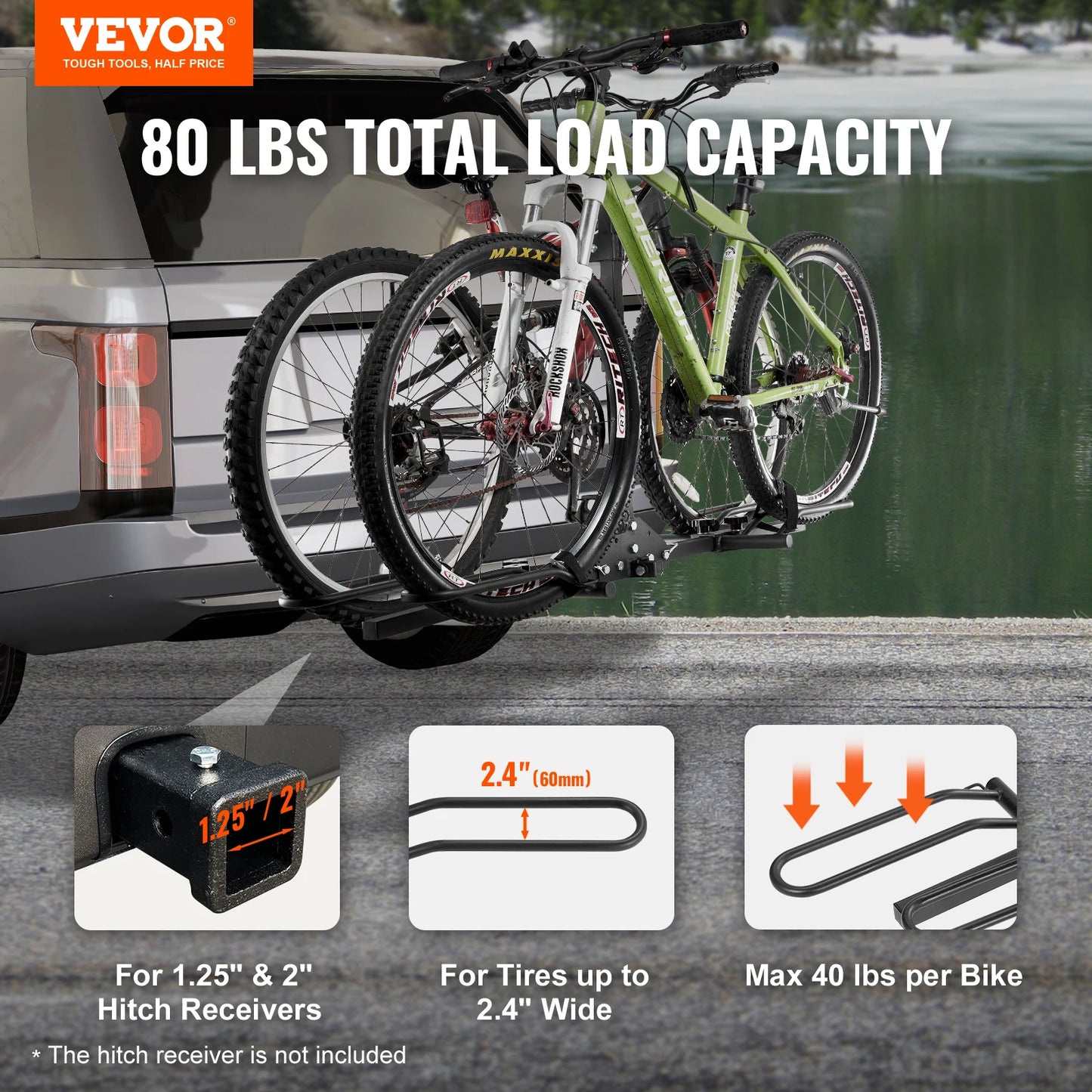 VEVOR Hitch Mount 2 Bike Rack Platform Style 80 Lb Capacity