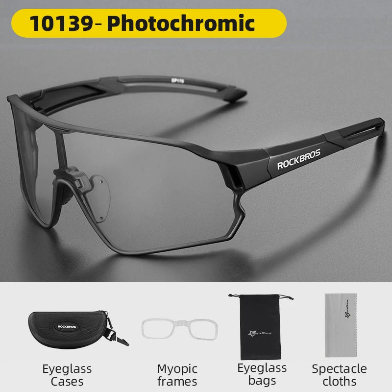 ROCKBROS Photochromic Bicycle Glasses UV400 Goggle Large Frame Men Women Sports Bike Eyewear Sungless Adjustable Cycling Glasses