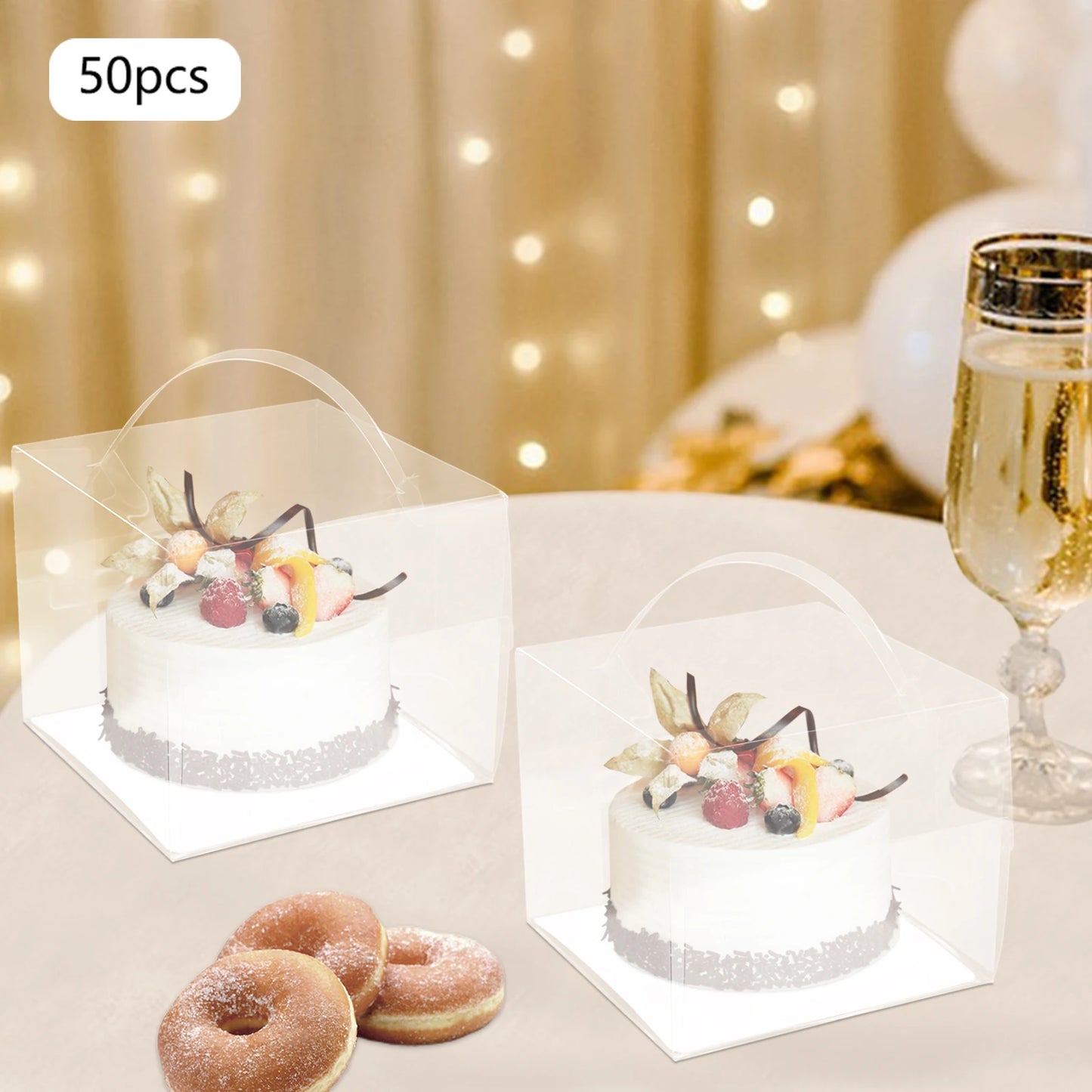50PCS Cake Bread Packing Boxes Clear Cake Boxes with Handle for Gift