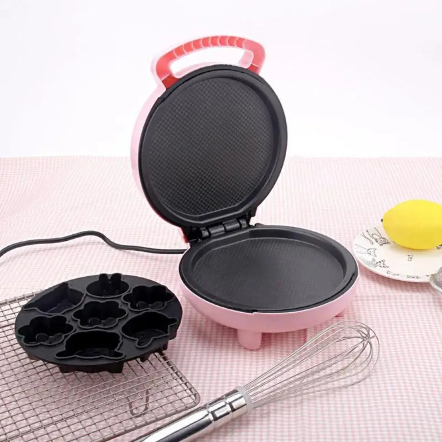 220V Automatic Cake Machine Mini Cartoon Waffle Sandwich Baking Multifunction Breakfast Maker UK Plug