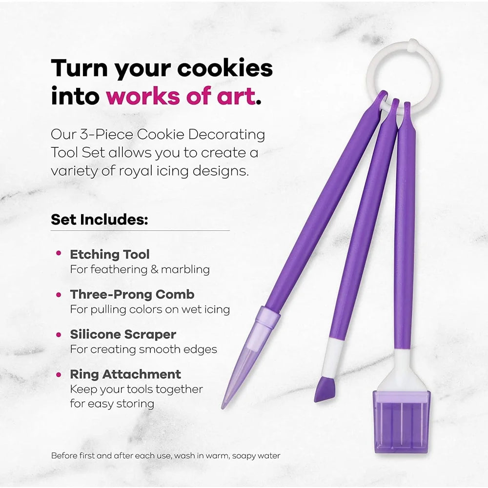 XMSJ 3 Piece Cookie Decorating Tool Set Slim Handles