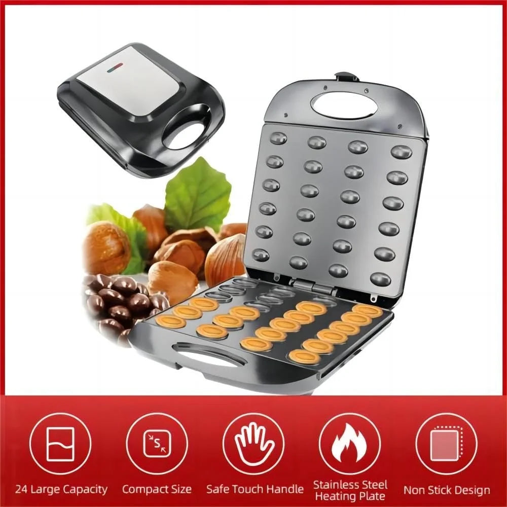 1400W Walnut Cookie Maker 24 Holes Non-Stick Waffle Bread Machine Easy to Use Baking Equipment