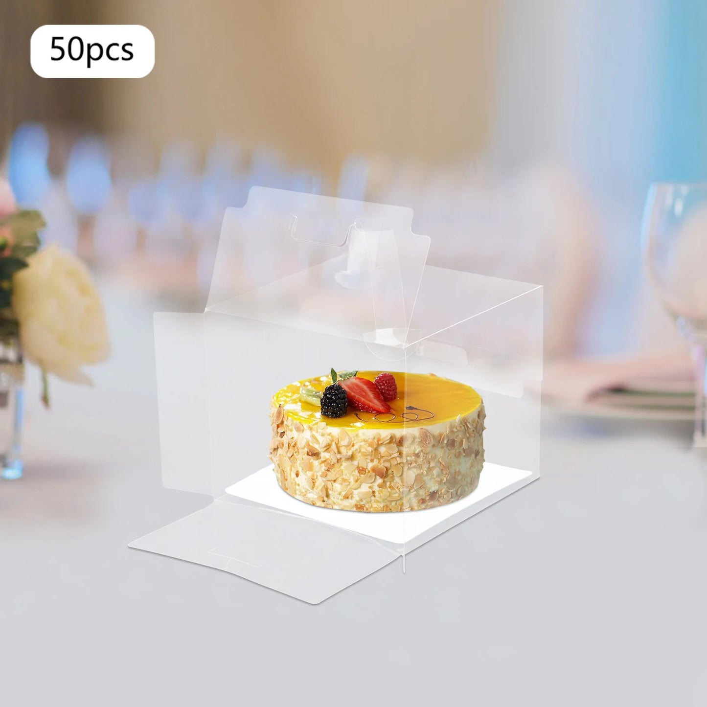 50pcs Clear PET Cake Box,Rectangle Plastic Cake Carrier 15*15*13cm for Placing Cakes,Desserts,Cookies