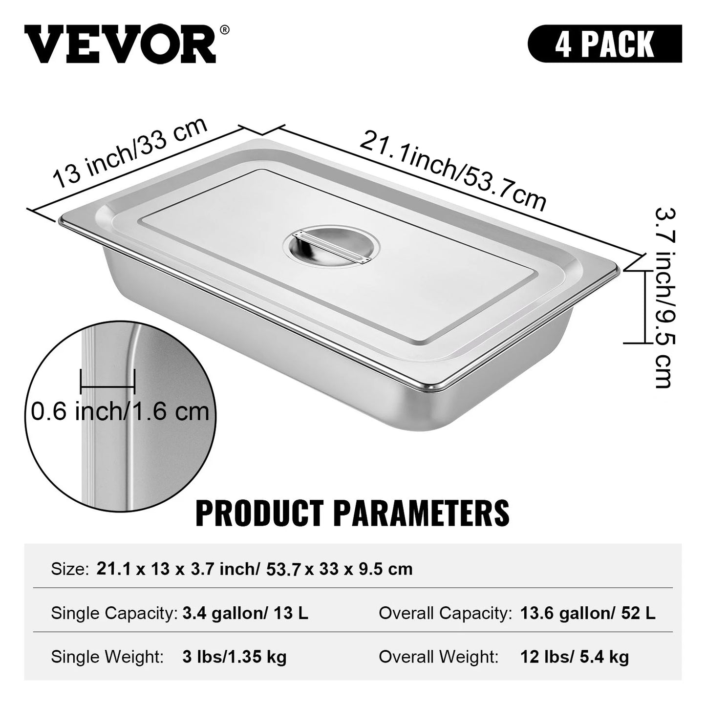 SucceBuy 8.5L-20.5L Buffet Chafing Dishes Gastronorm Pans Steam Table Pans Stainless Steel Food Container for Party BBQ Baking