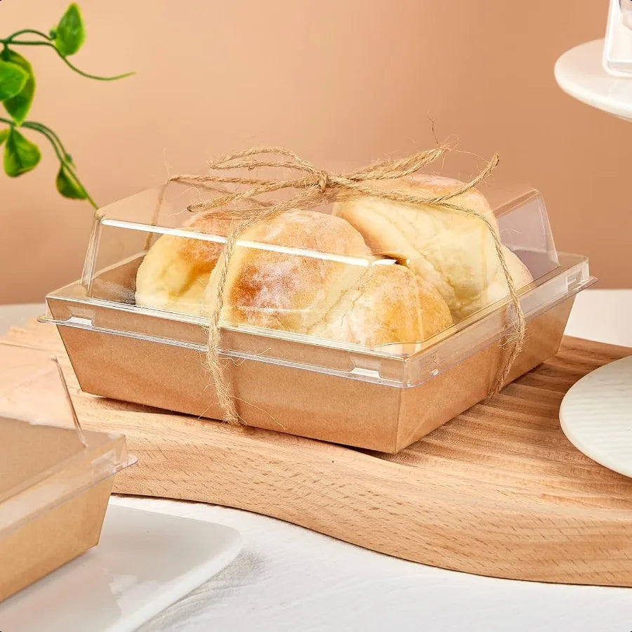 50 Pack 5 Inch Paper Charcuterie Boxes with Clear Lids Square To Go Cake Slice Containers Small Kraft Bakery Boxes for Dessert