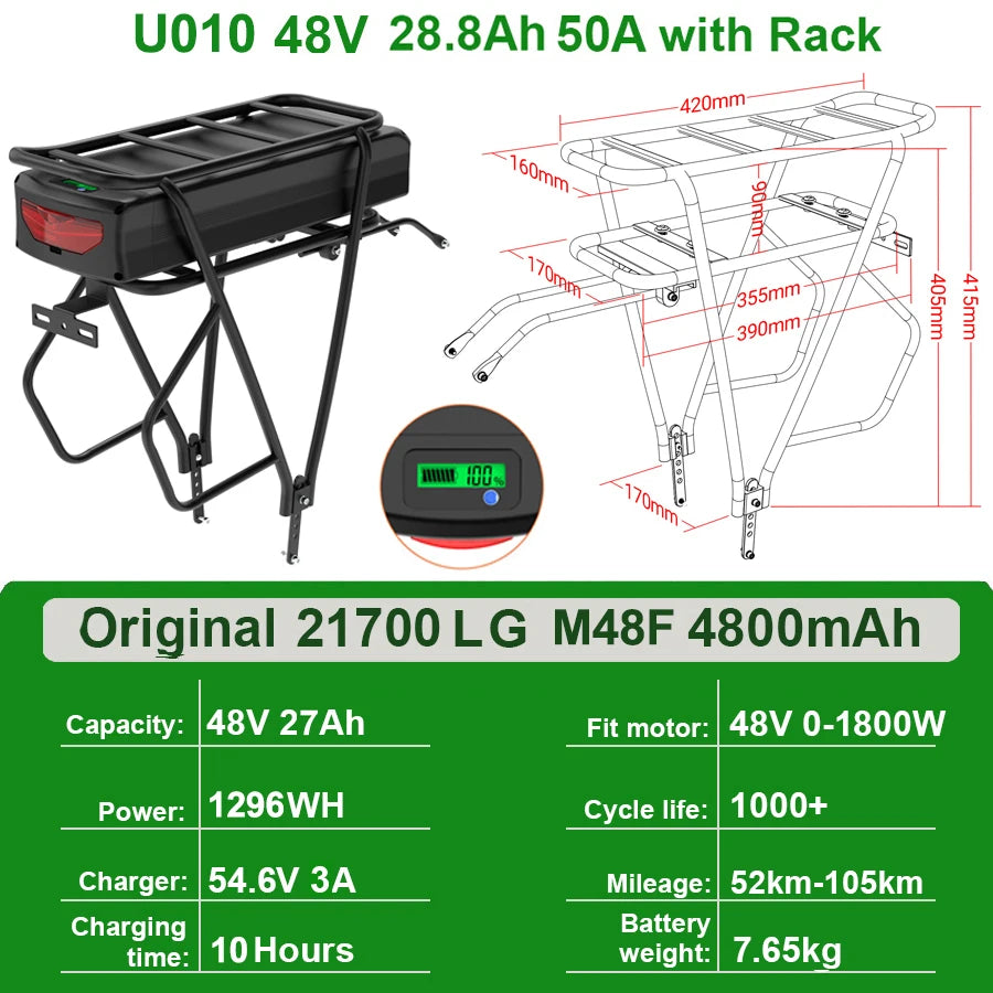 UnitPackPower Rear Rack Ebike Battery 48V 52V 27Ah