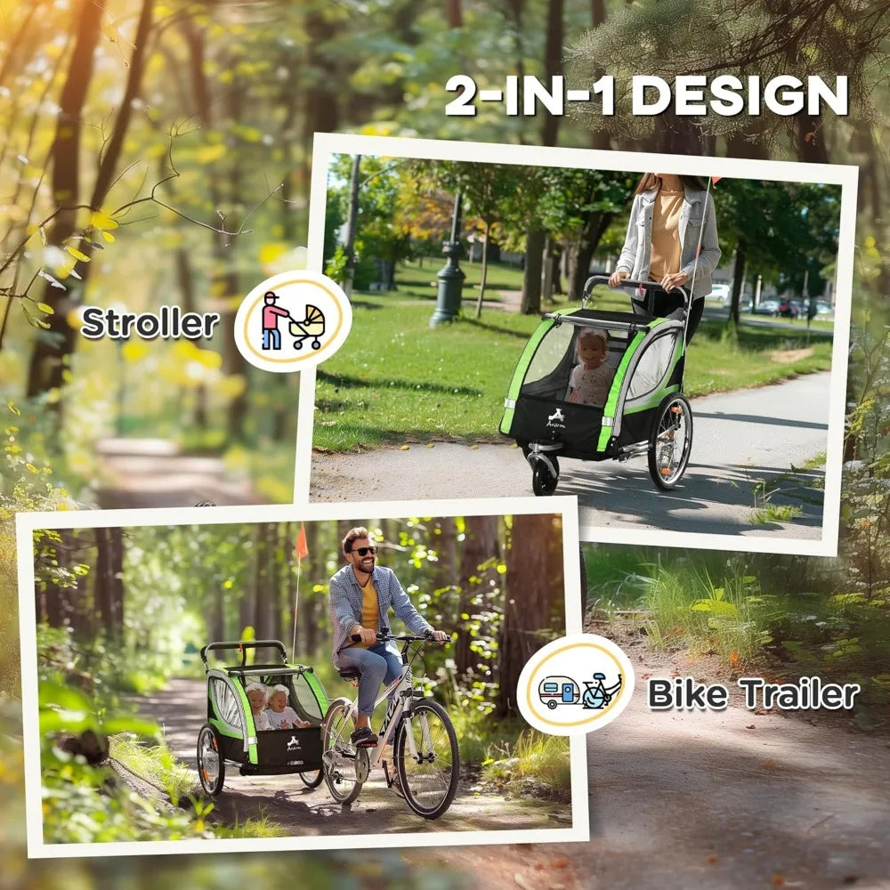 2in1 Walk Ride Child Baby Bike Trailer for Kids 2 Seater