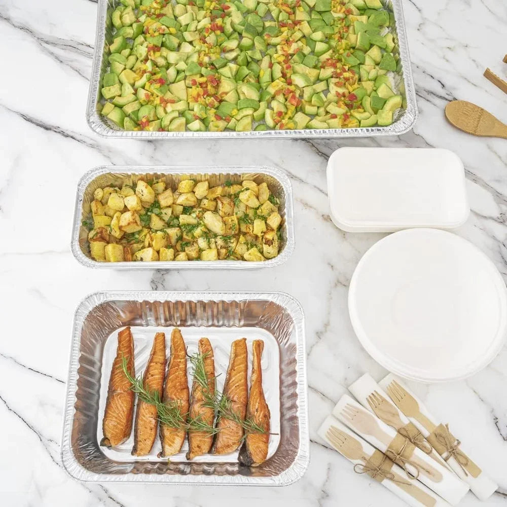 25 Pack Disposable Aluminum Loaf Pans 12.5 x 6.5 Inch Oven Safe Baking Trays No Mess Storage Easy Cleanup Perfect Leftovers