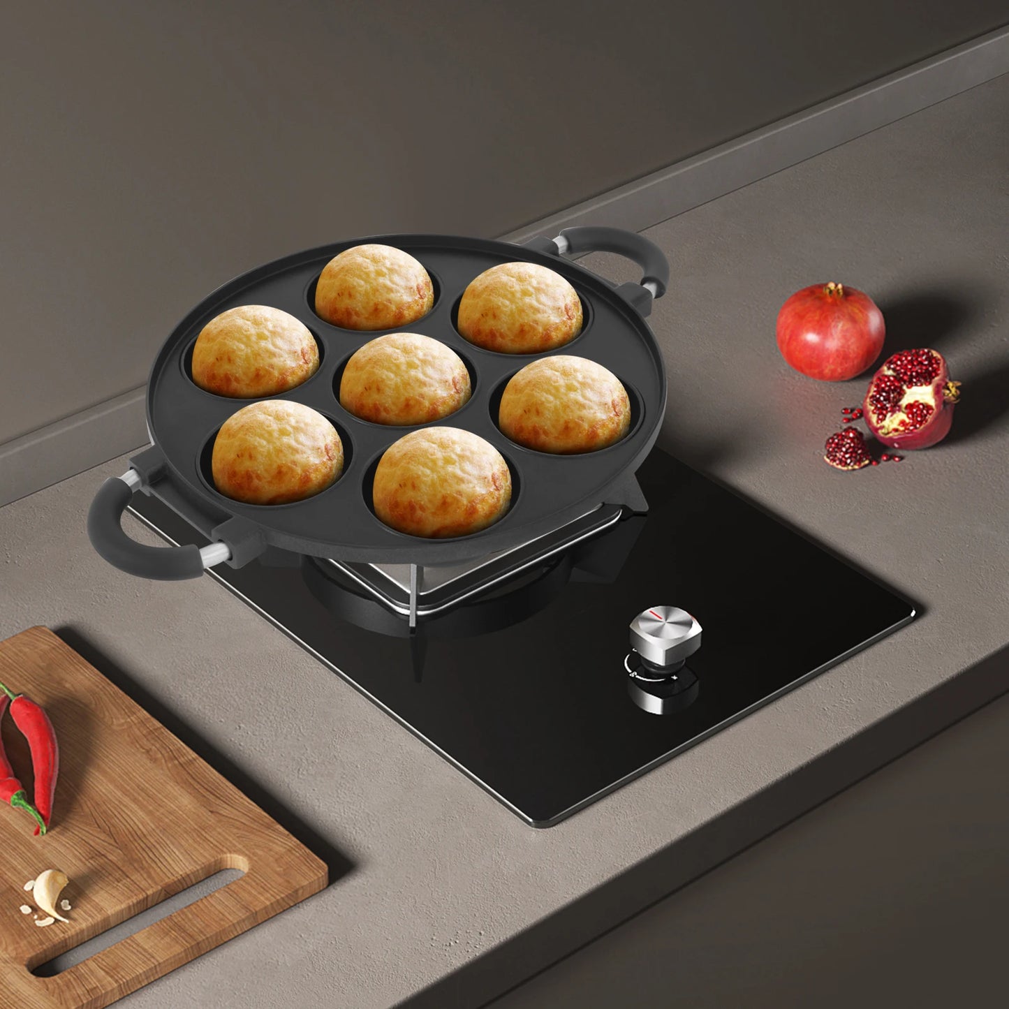 Bymaocar 7 Hole Round Takoyaki Pan Aluminum Cake Maker