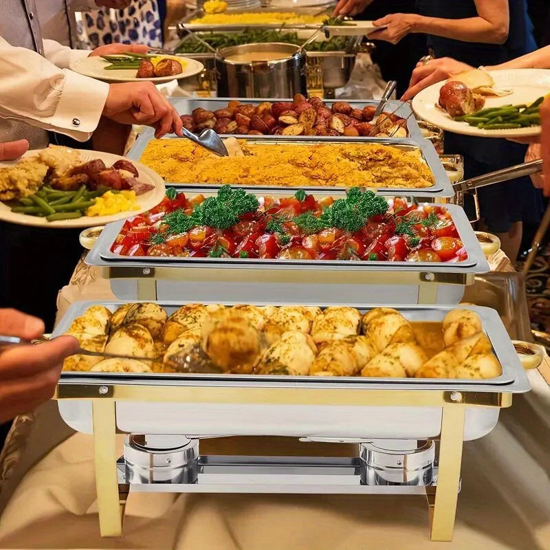 6 Pcs Buffet Baking Tray, 8 Quart Golden Baking Tray Buffet Set Full Size, Premium Stainless Steel Baking Tray Party Food Heater