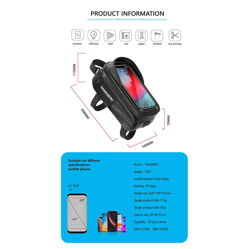 Function Waterproof Hard Shell Bicycle Bag Phone Holder