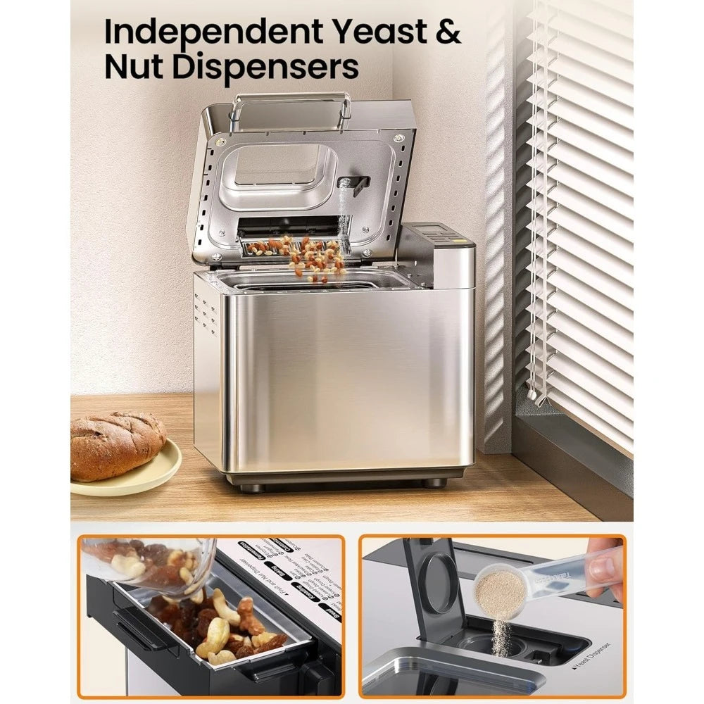 25 In 1 Silver Bread Maker With Dual Dispenser Gluten Free