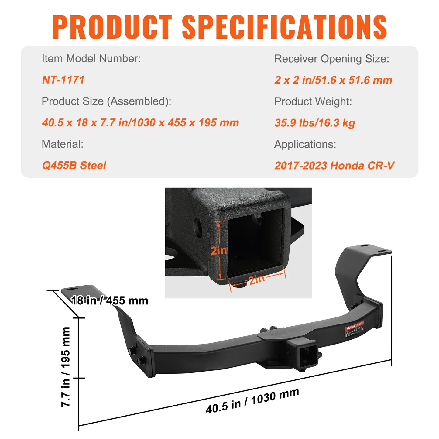 SucceBuy Class 3 Trailer Hitch Steel Tube Frame Tow Hook