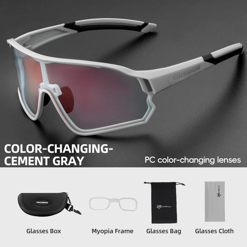 ROCKBROS Photochromic Bicycle Glasses UV400 Goggle Large Frame Men Women Sports Bike Eyewear Sungless Adjustable Cycling Glasses