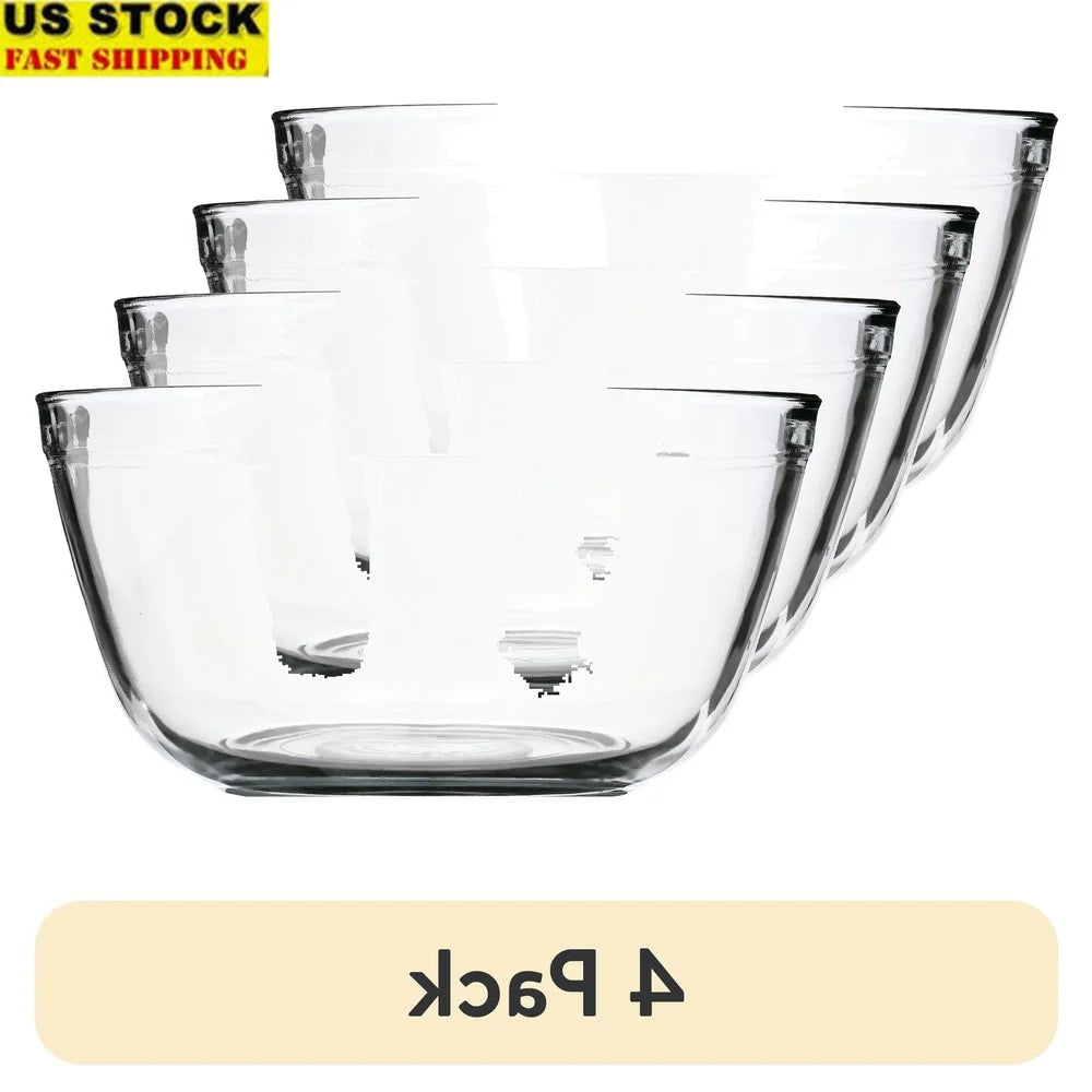 4 Pack Extra Thick Glass Mixing Bowls Multiuse Shatter Resistant Dishwasher Safe Kitchen Prep Baking Cooking Storage