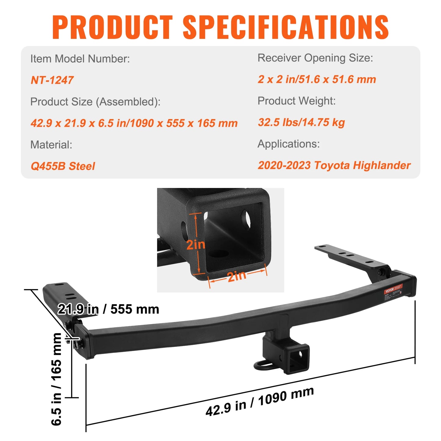 SucceBuy Class 3 Trailer Hitch Steel Tube Frame Tow Hook