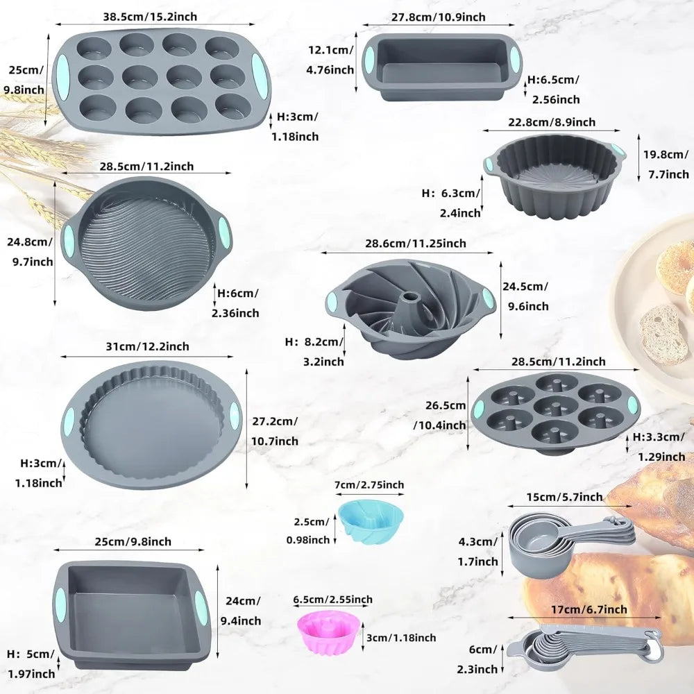 49 Pieces Silicone Bakeware Set Nonstick Molds For Cakes