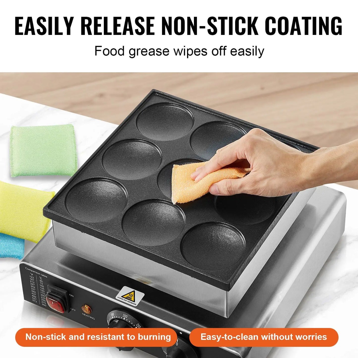 9PCS Mini Dutch Pancake Baker Commercial Electric Non-stick Waffle Maker Machine Muffin Maker for Home and Restaurants 850W