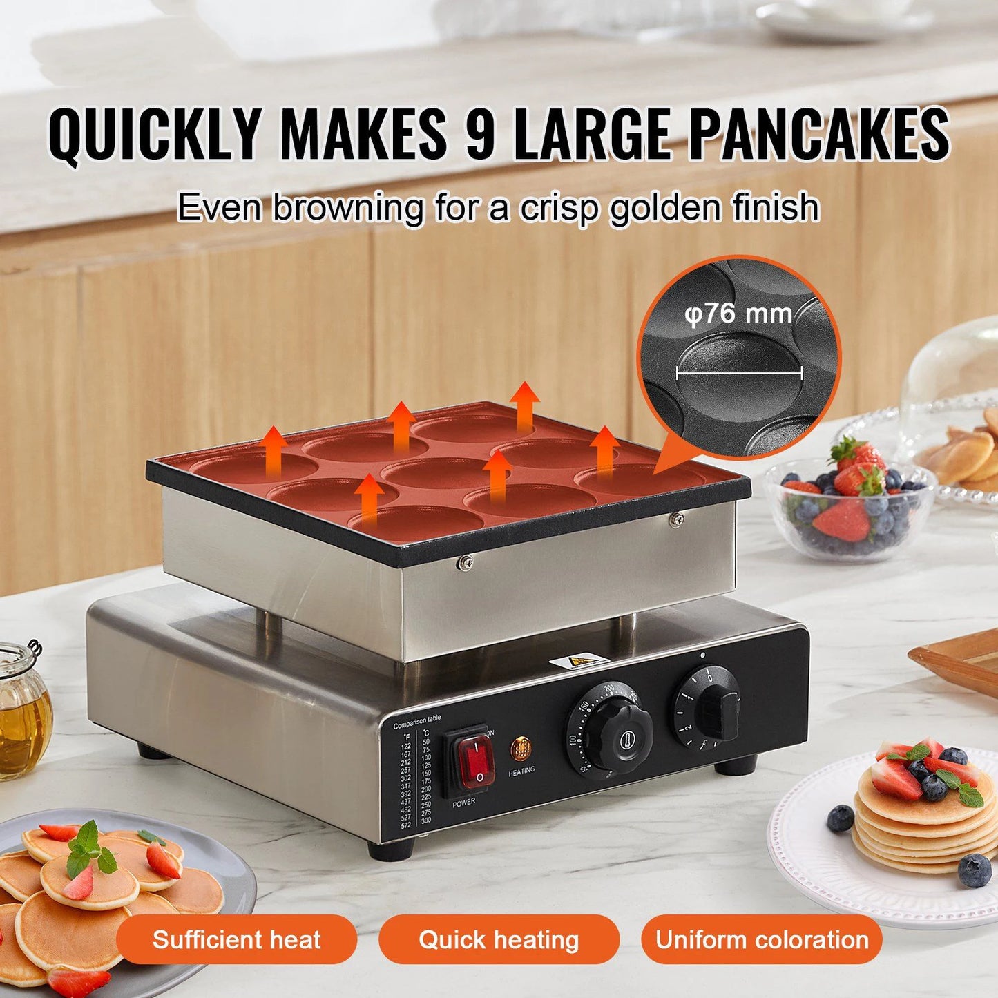 9PCS Mini Dutch Pancake Baker Commercial Electric Non-stick Waffle Maker Machine Muffin Maker for Home and Restaurants 850W