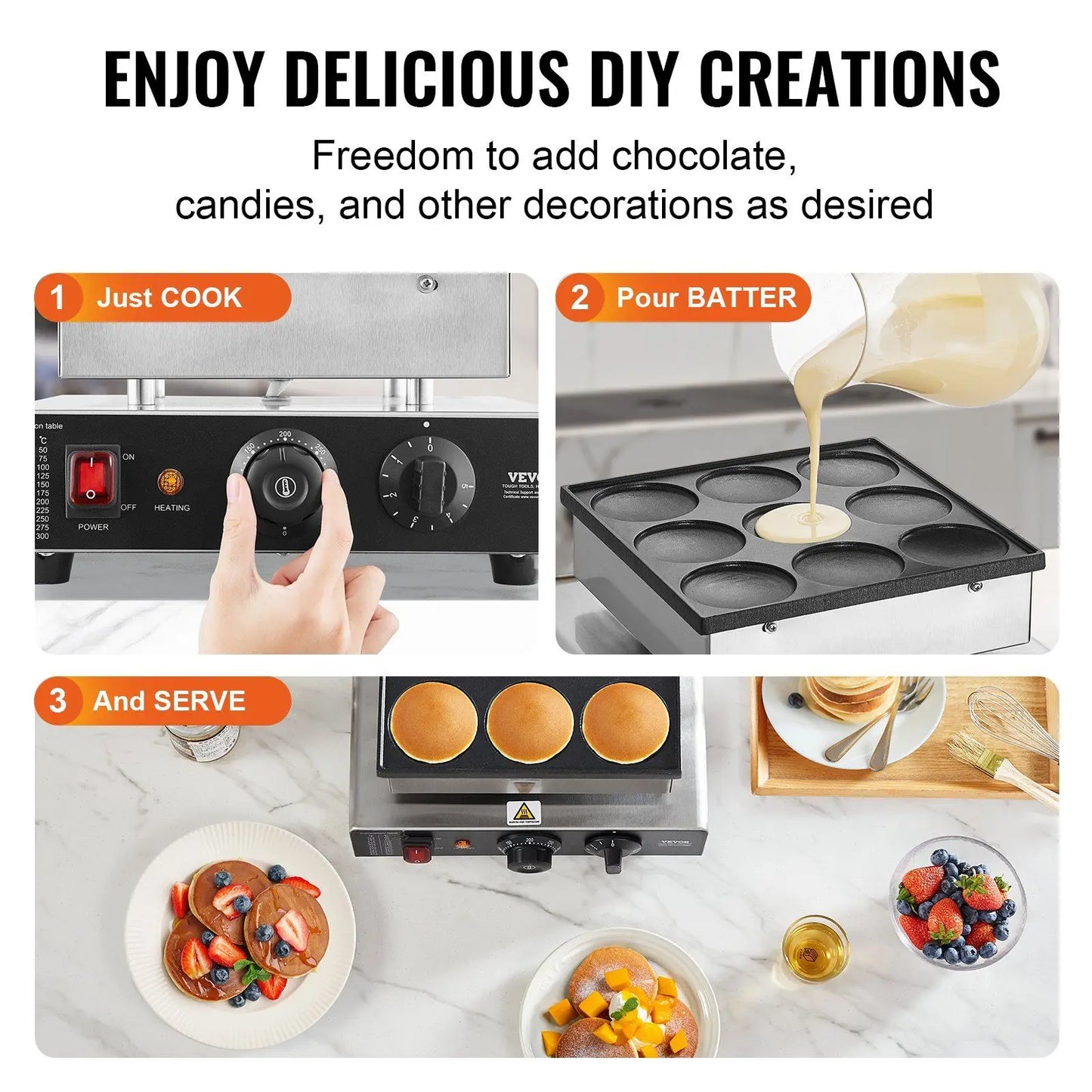 9PCS Mini Dutch Pancake Baker Commercial Electric Non-stick Waffle Maker Machine Muffin Maker for Home and Restaurants 850W