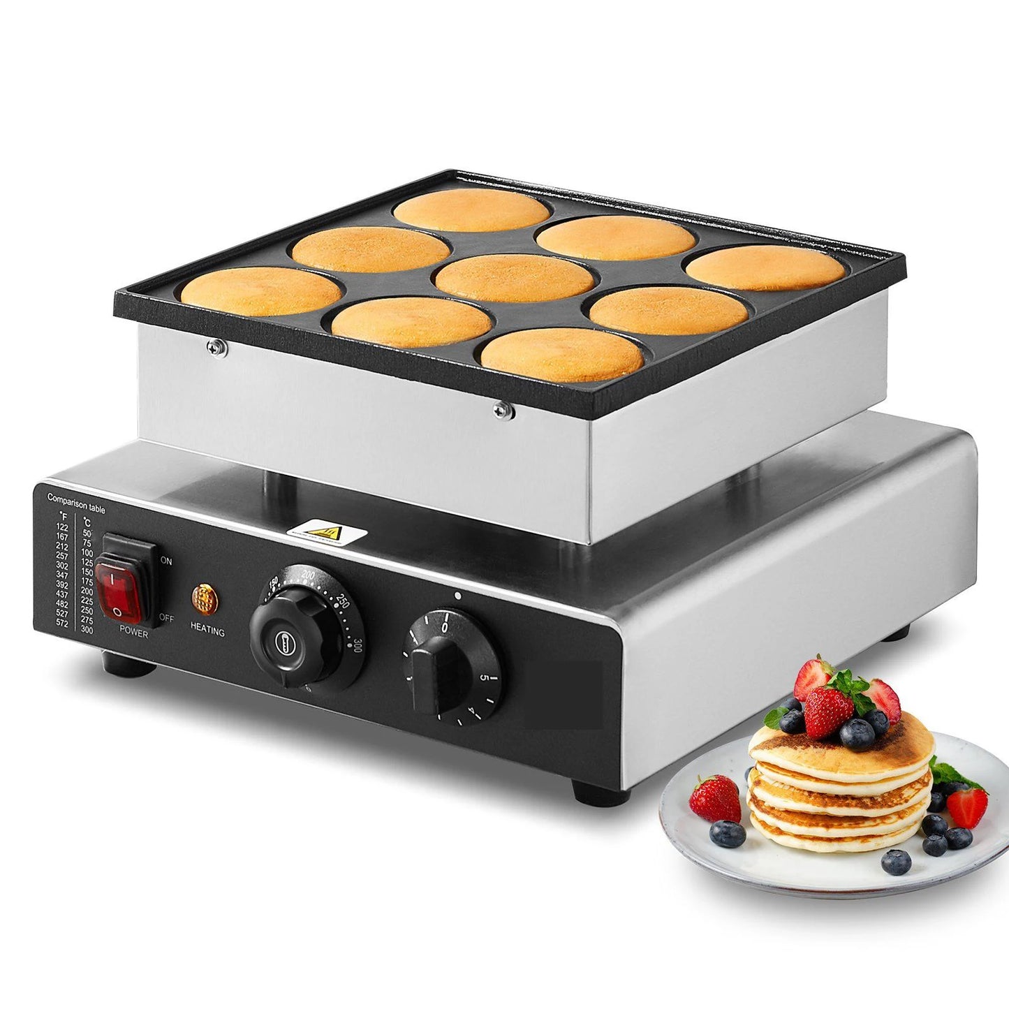 9PCS Mini Dutch Pancake Baker Commercial Electric Non-stick Waffle Maker Machine Muffin Maker for Home and Restaurants 850W