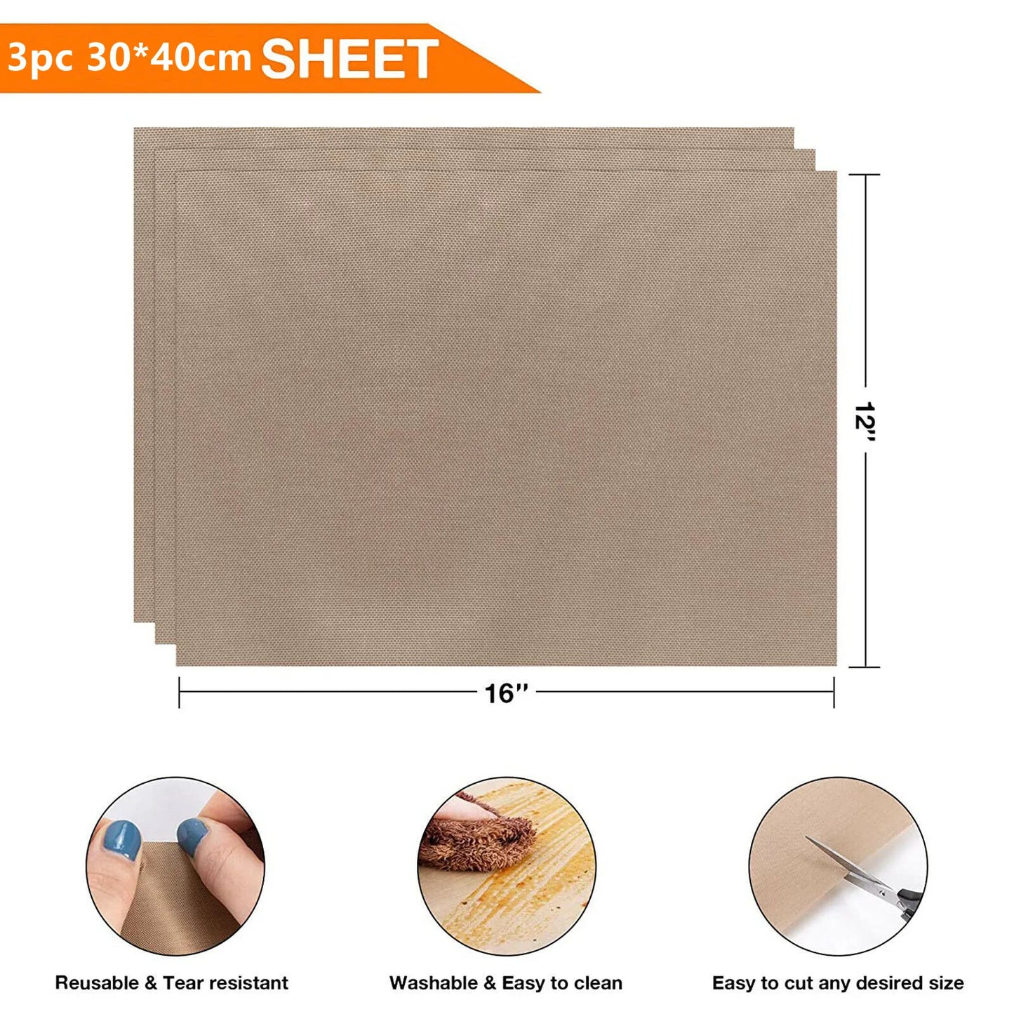 Set Of 3 Reusable Heat Resistant Baking Mats Nonstick