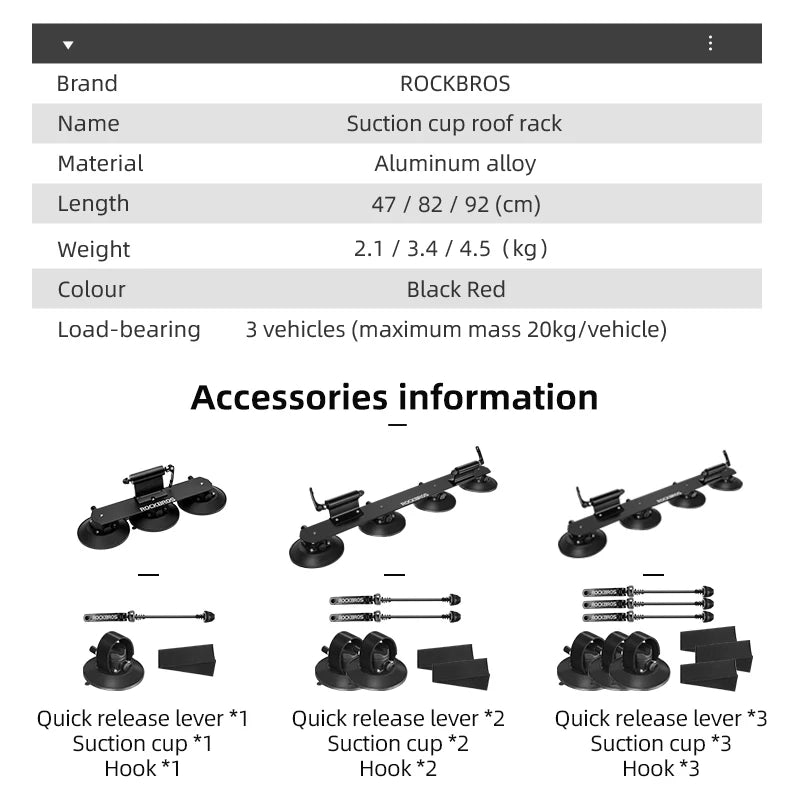 Rockbros Bike Rack for Car Suction Roof Top Carrier MTB