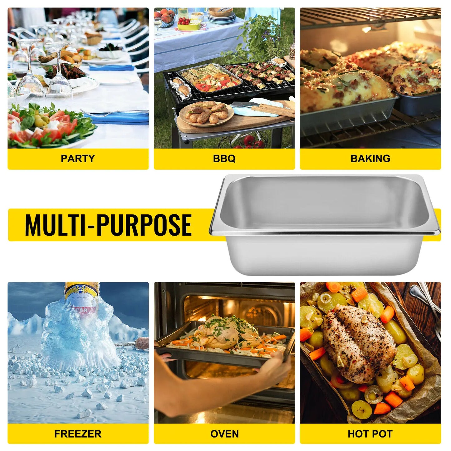SucceBuy 8.5L-20.5L Buffet Chafing Dishes Gastronorm Pans Steam Table Pans Stainless Steel Food Container for Party BBQ Baking
