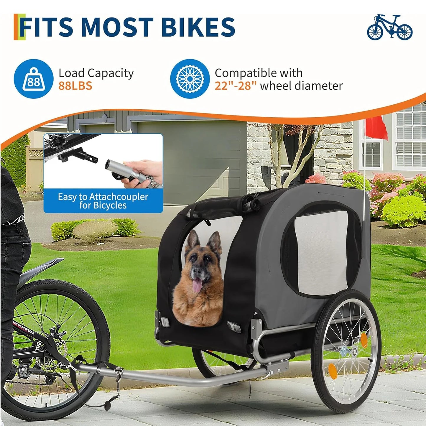 HiMISS Dog Bike Trailer Universal Carrier With Folding Cart