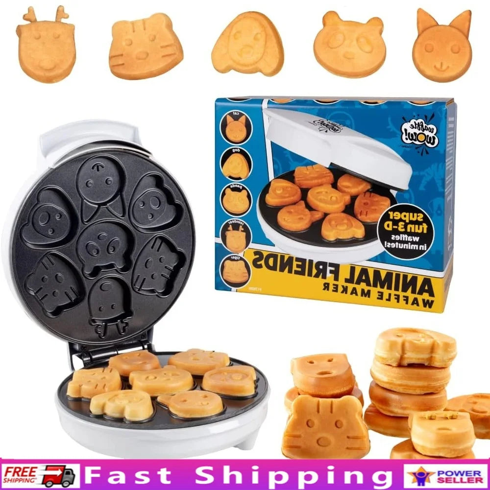 XMSJ Animal Mini Waffle Maker 7 Shapes Cat Dog Reindeer