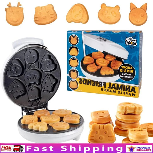 XMSJ Animal Mini Waffle Maker 7 Shapes Cat Dog Reindeer