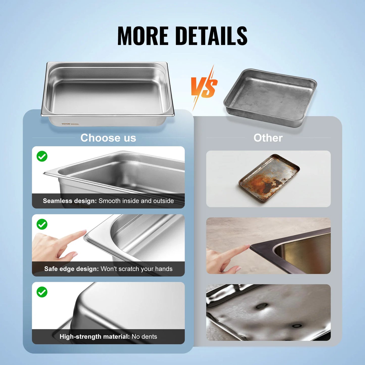 SucceBuy 4 inch Buffet Chafing Dishes Gastronorm Pans Steam Table Pans Tray Stainless Steel Food Container for Party BBQ Baking