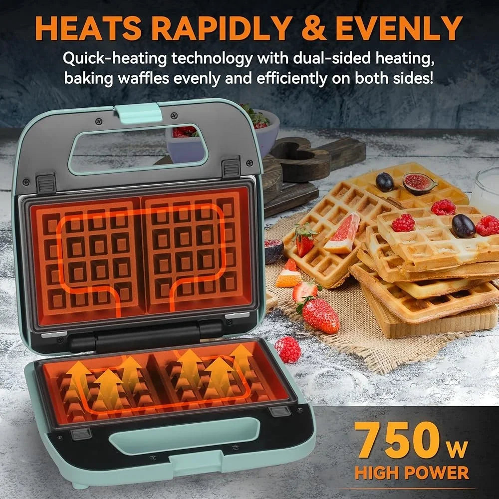 XMSJ 3 In 1 Mini Waffle Maker With Removable Plates
