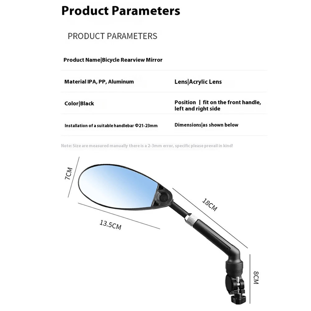 Handlebar Bike Mirror Adjustable Rearview Mirror for MTB Road Bike
