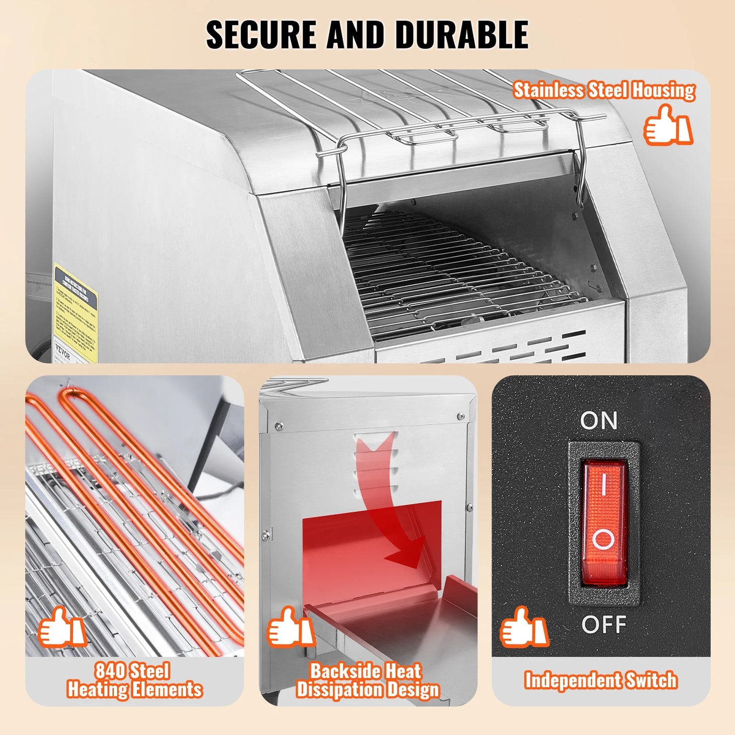 VEVOR Conveyor Toaster 150 300 450 Slices Per Hour Pro