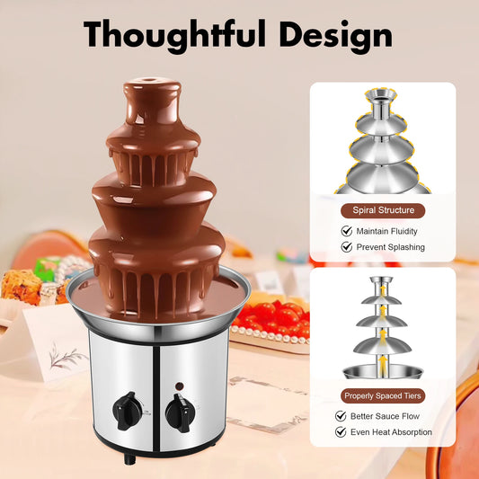 4 Tier Chocolate Fondue Fountain Stainless Steel Machine Pro