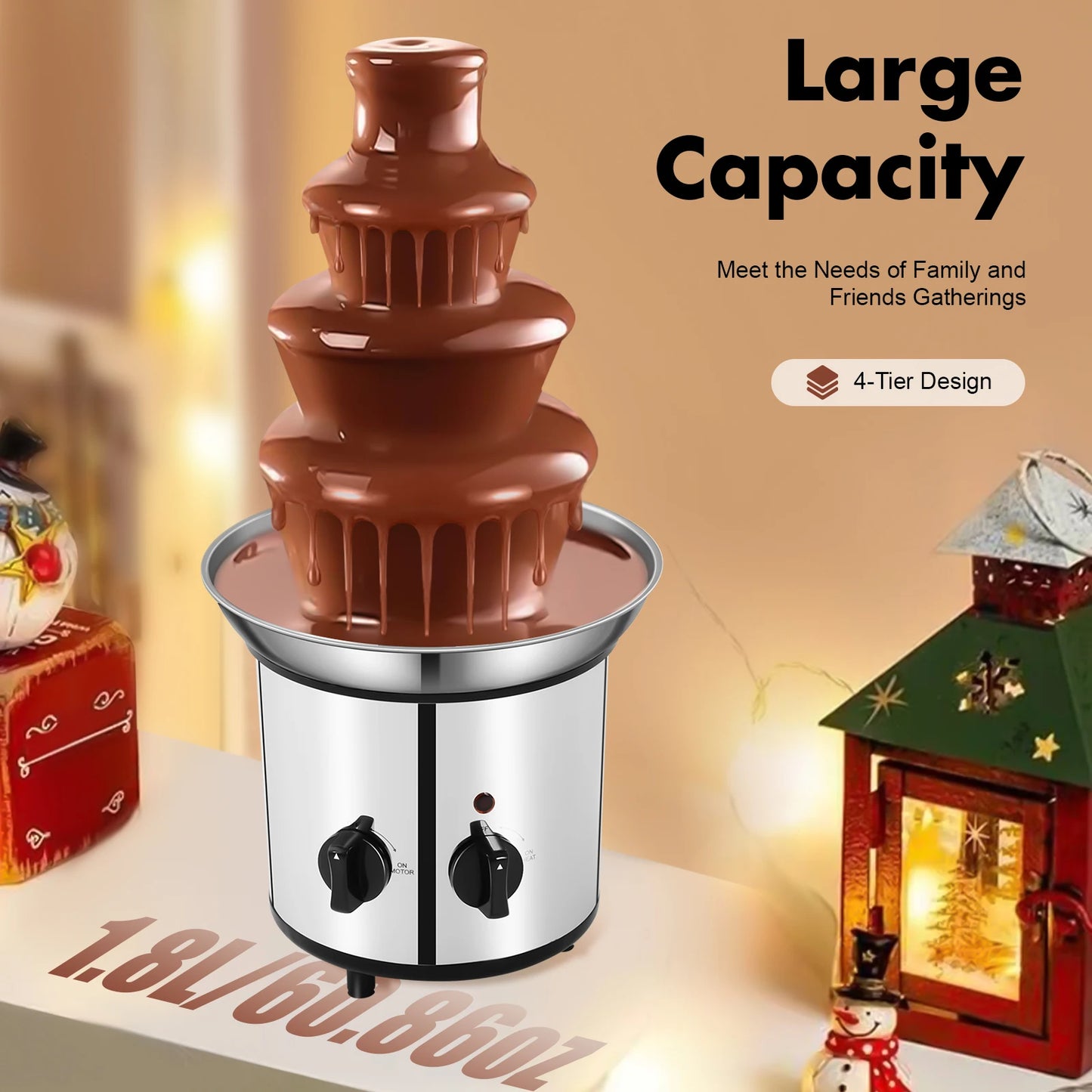 4 Tier Chocolate Fondue Fountain Stainless Steel Machine Pro