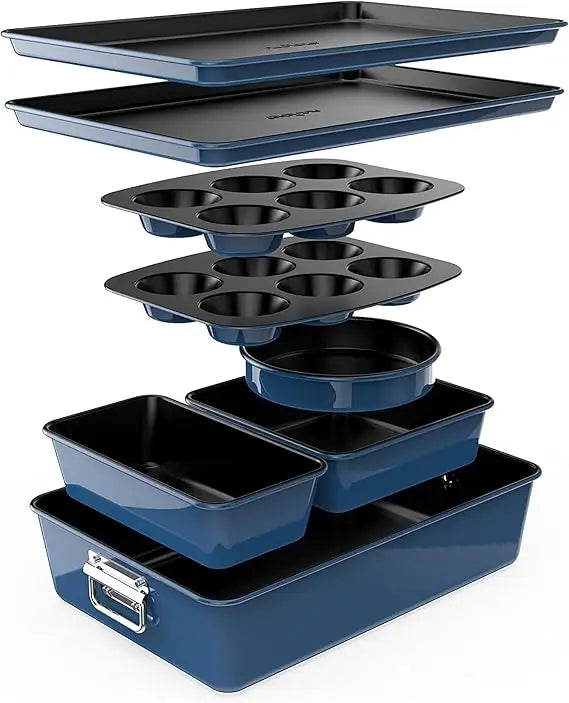 Nutrichef 8 Piece Nonstick Bakeware Set PFOA PFOS Free