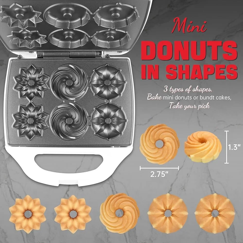 Mini Donut Maker Machine Electric Bundt Pan Bake 6 Doughnuts PFOA-Free Non-Stick Lightweight Breakfast Snack Dessert Tool