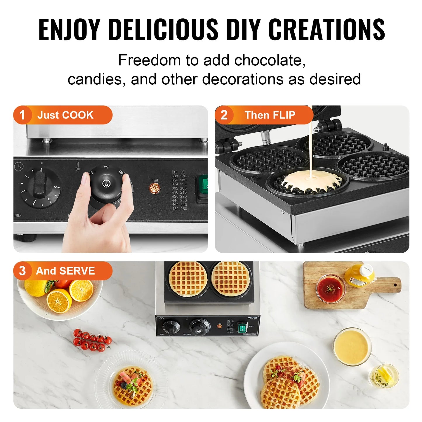 VEVOR Commercial Waffle Maker 4 Pack Round Baker 1000 1500W