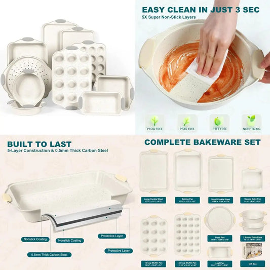 Nonstick Baking Pans Set Stackable With Silicone Handles