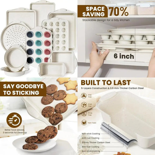 Color 22 Nonstick Baking Pan Set With Silicone Handles