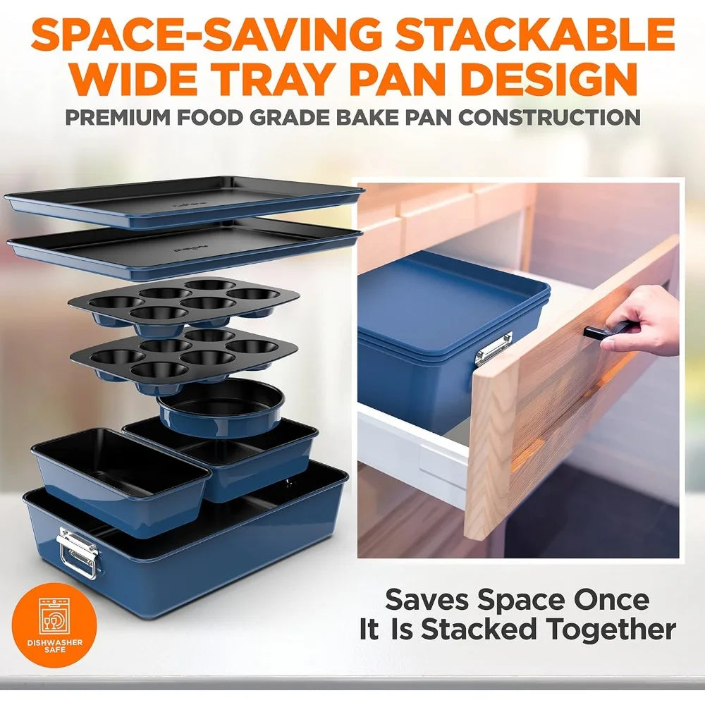 Nutrichef 8 Piece Nonstick Bakeware Set PFOA PFOS Free