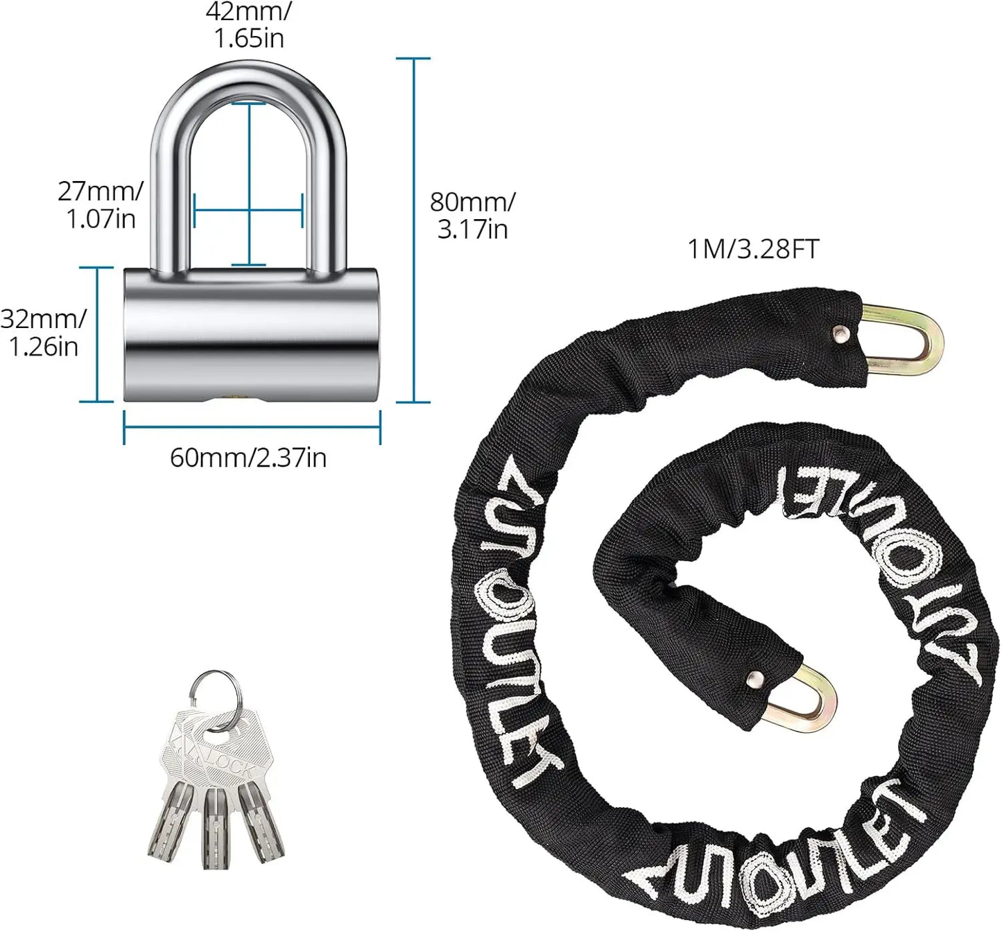Autoutlet U Lock Chain For Motorcycle And Bicycle Security