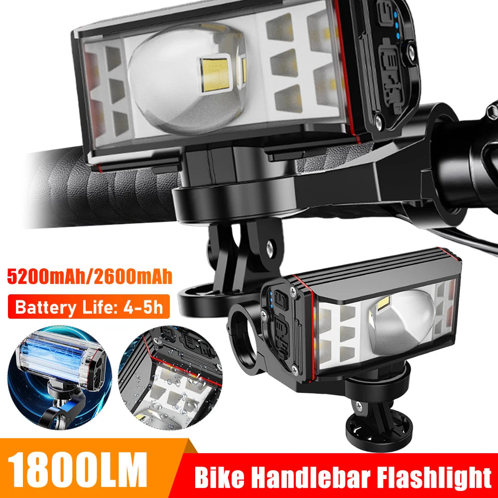 Brightness 1800LM USB Rechargeable Bike Handlebar Headlamp