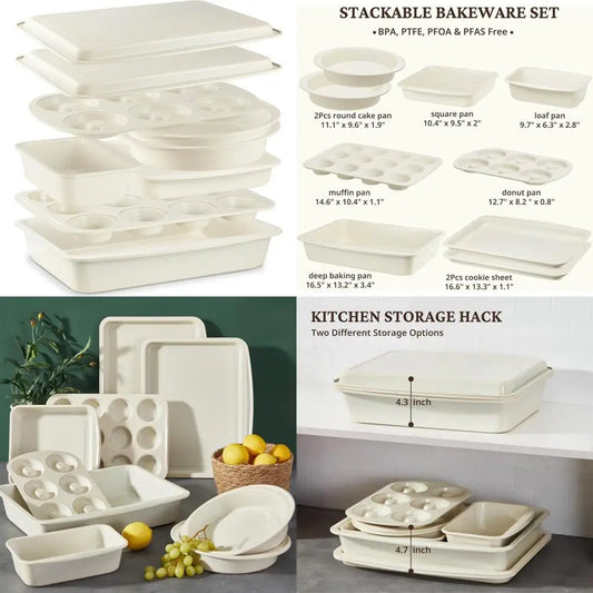 Stackable Bakeware Set 9 Piece Nonstick Pans With Donut Pan
