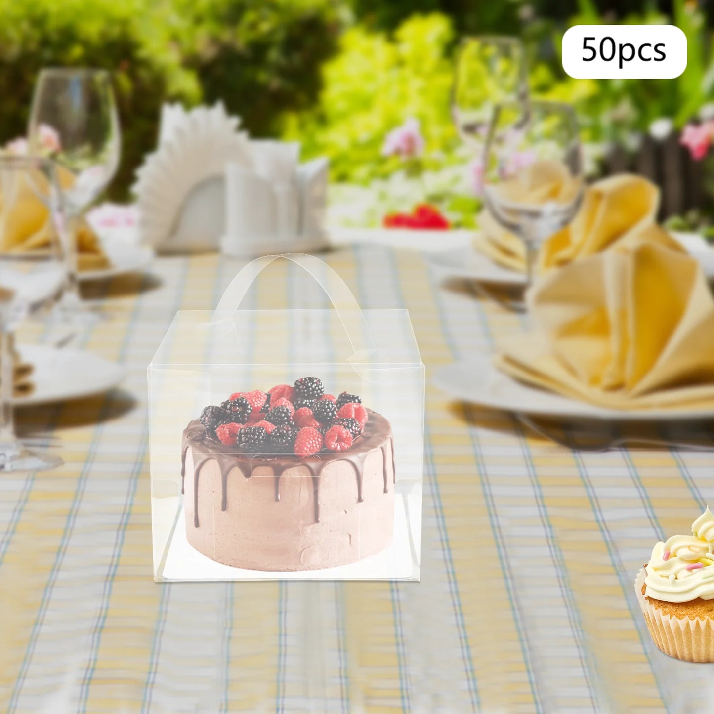 50pcs Clear PET Cake Box,Rectangle Plastic Cake Carrier 15*15*13cm for Placing Cakes,Desserts,Cookies
