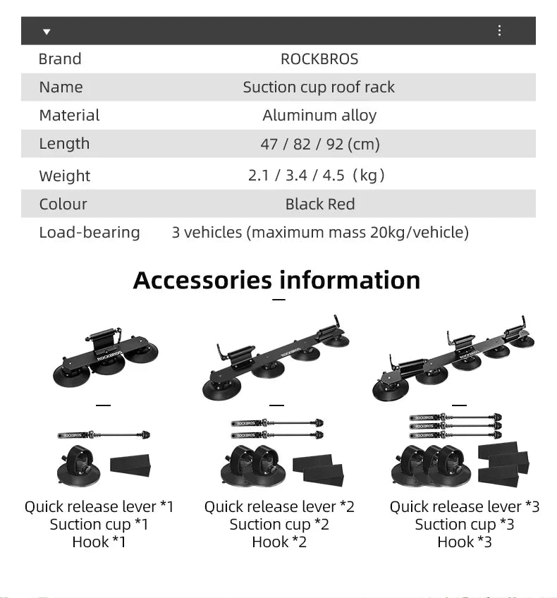 ROCKBROS Suction Roof Bike Rack Carrier For MTB Road Bikes