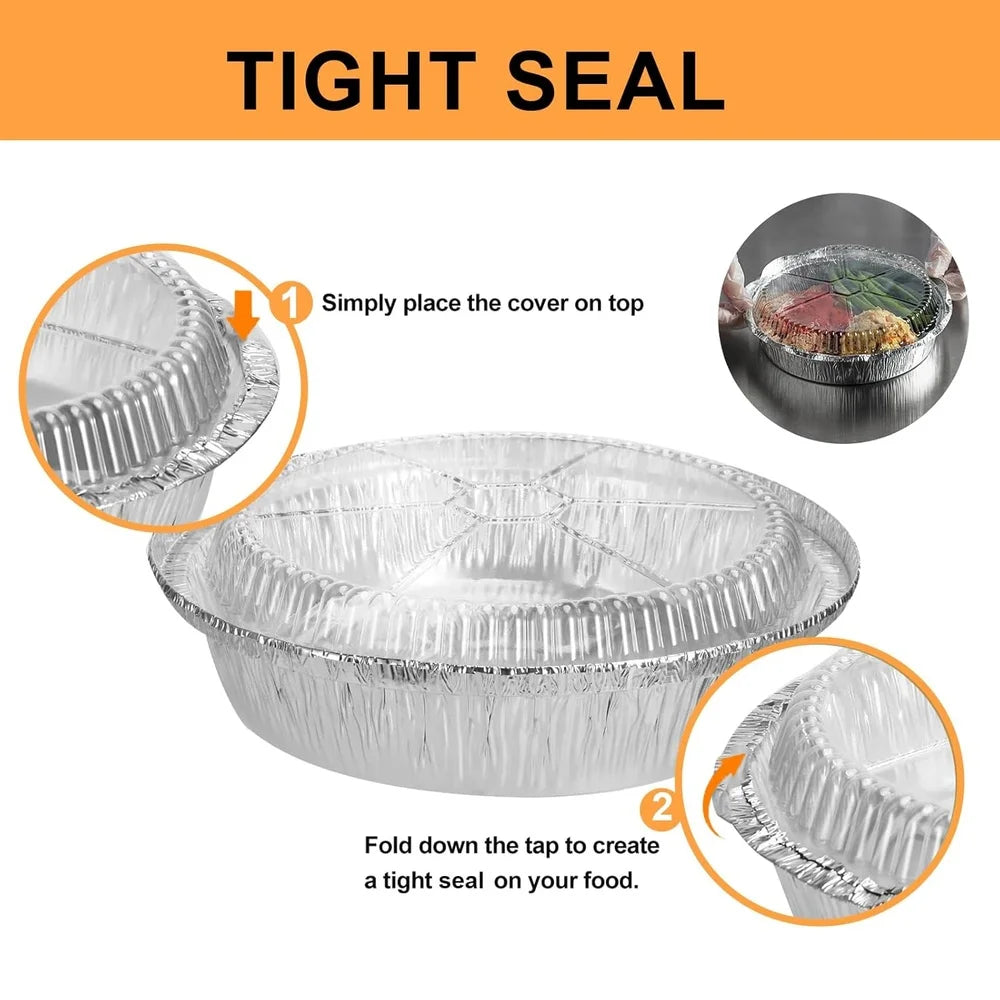 9 Inch Round Aluminum Foil Pans with Lids 50 Pack Heavy Duty Disposable Food Containers Baking Meal Prep Reheating